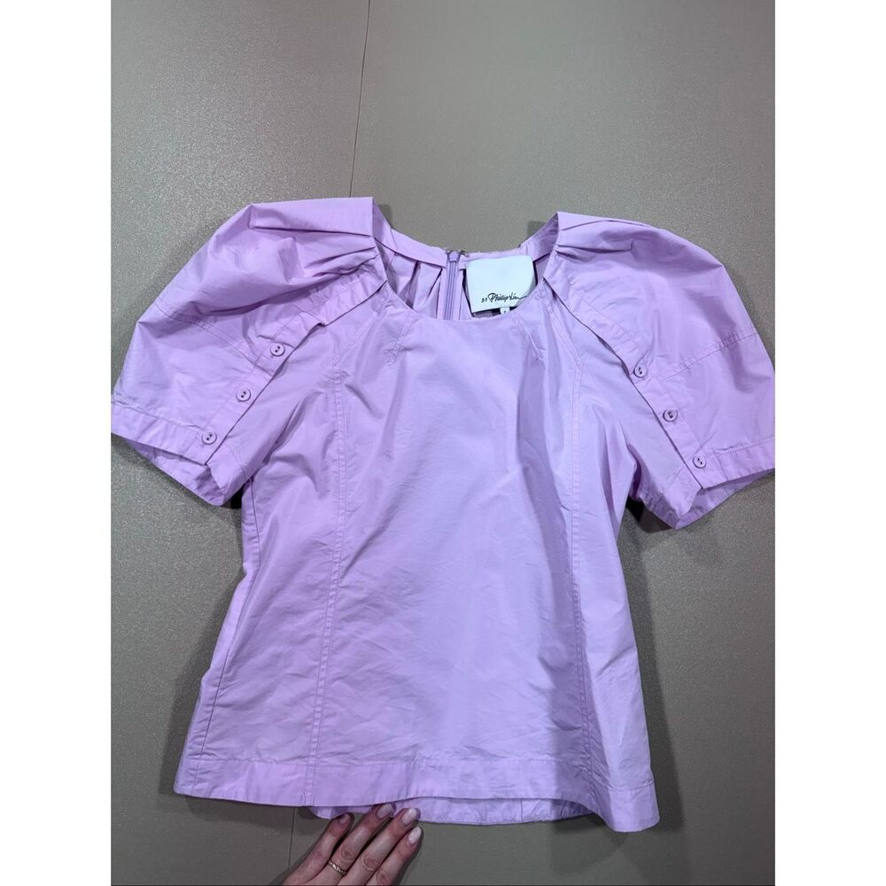 Phillip Lim 3:1 Puff Sleeve Cotton Blend Lavender Blouse